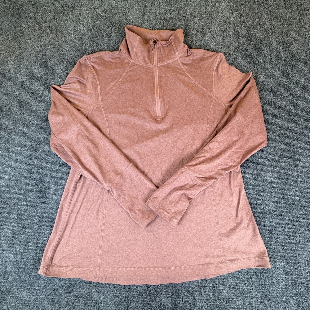 Lukka Lux Top Womens Large Heather Rose Quarter Zip Mock Neck Pullover Thumbhole